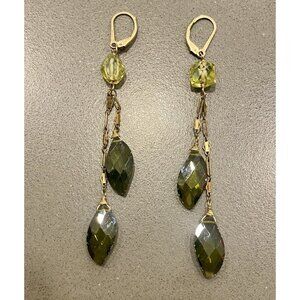 Sophie And Chloe Dangle Large Faceted Green Cubic Zirconia earrings Gold Filled